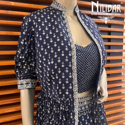 Navy Blue Chinon Lehenga