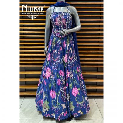 Blue Georgette Printed Lehenga