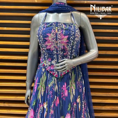 Blue Georgette Printed Lehenga