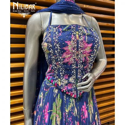 Blue Georgette Printed Lehenga