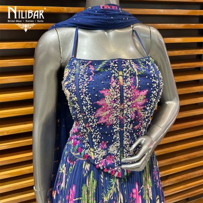 Blue Georgette Printed Lehenga