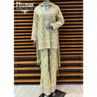Light Green Georgette Bell Bottom Pant Suit