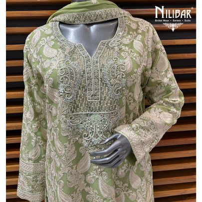 Light Green Georgette Bell Bottom Pant Suit