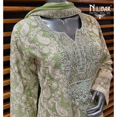 Light Green Georgette Bell Bottom Pant Suit