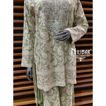 Light Green Georgette Bell Bottom Pant Suit