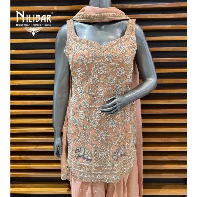 Light Peach Lamé Silk Salwar Suit