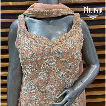 Light Peach Lamé Silk Salwar Suit