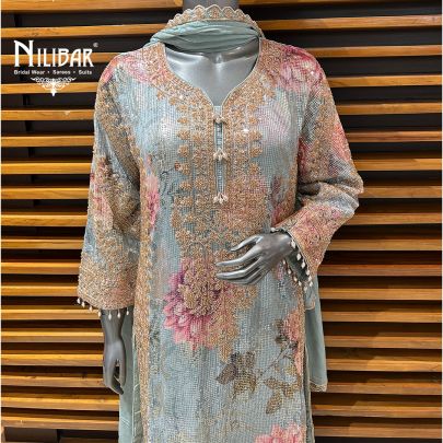 Light Blue Chinon Palazzo Suit