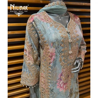 Light Blue Chinon Palazzo Suit