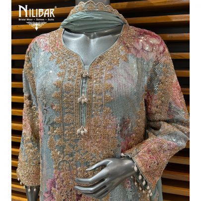 Light Blue Chinon Palazzo Suit