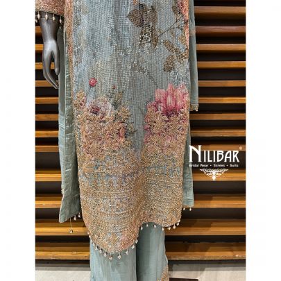 Light Blue Chinon Palazzo Suit