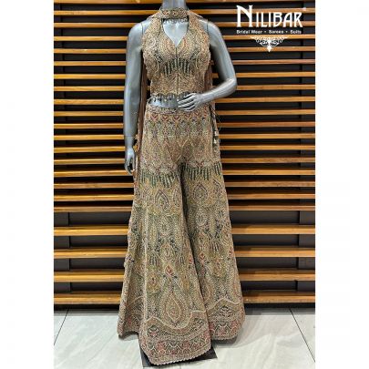 Mehandi Green Crepe Indo-Western Set