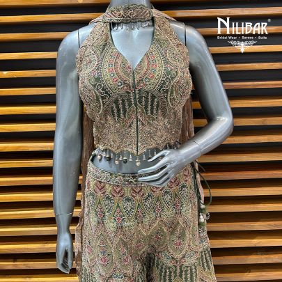 Mehandi Green Crepe Indo-Western Set