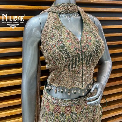 Mehandi Green Crepe Indo-Western Set