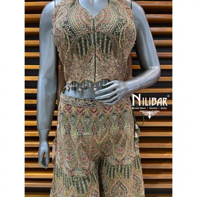 Mehandi Green Crepe Indo-Western Set