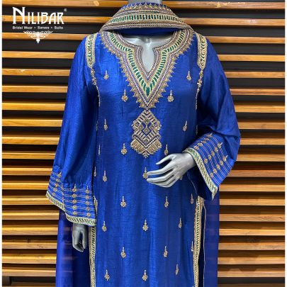 Navy Blue Silk Pant Suit