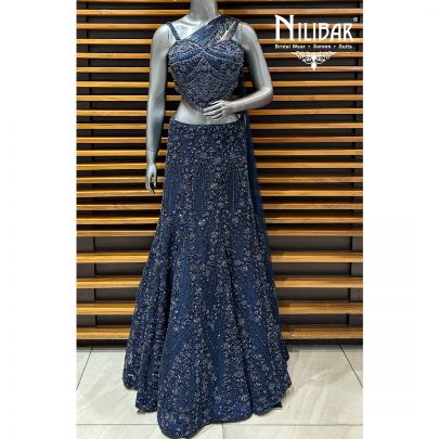 Midnight Blue Net Lehenga