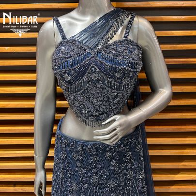 Midnight Blue Net Lehenga