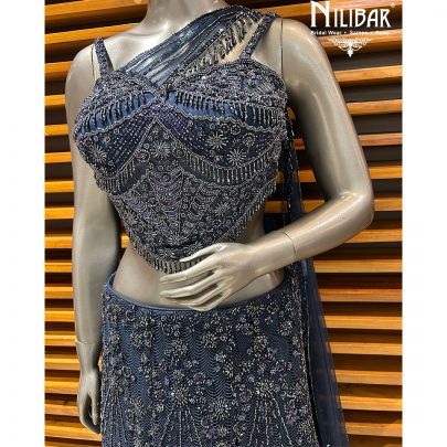 Midnight Blue Net Lehenga
