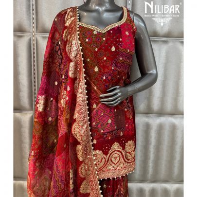 Red Organza Shirt Paired With Sharara & Dupatta
