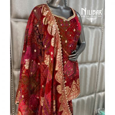 Red Organza Shirt Paired With Sharara & Dupatta