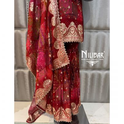 Red Organza Shirt Paired With Sharara & Dupatta