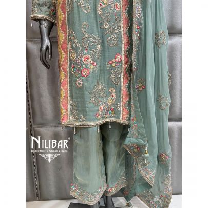 Seafoam Green Lamé Silk Pant Suit
