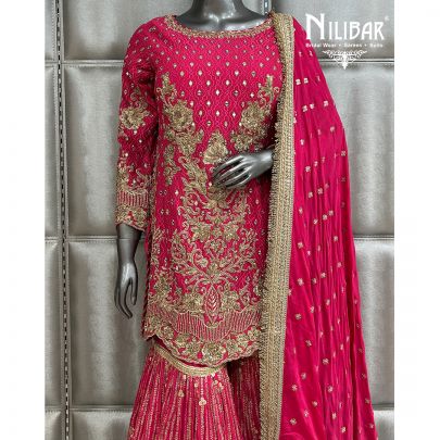 Magenta Pink Georgette Garara Suit