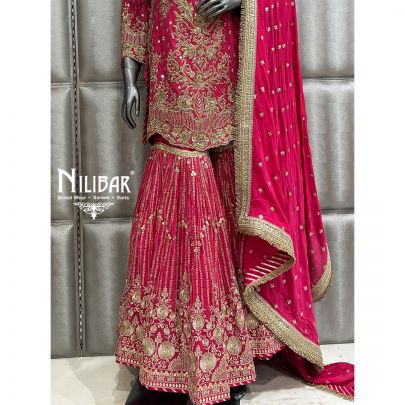Magenta Pink Georgette Garara Suit