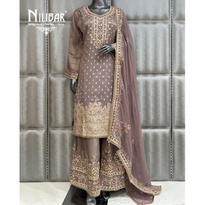 Light Mauve Lamé Silk Flared Palazzo Suit