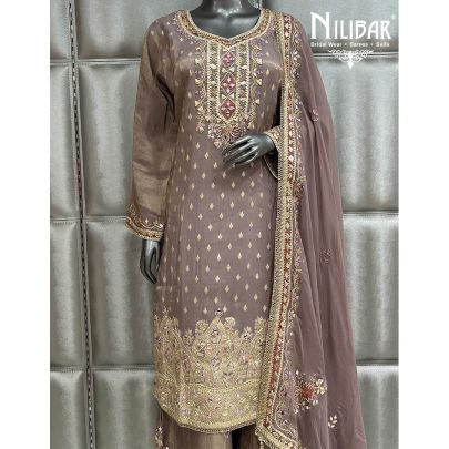 Light Mauve Lamé Silk Flared Palazzo Suit