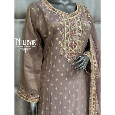 Light Mauve Lamé Silk Flared Palazzo Suit