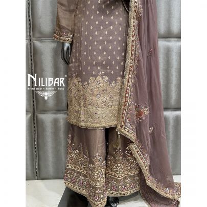 Light Mauve Lamé Silk Flared Palazzo Suit