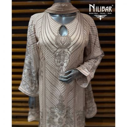 Cream Crepe Mid Length Shirt Paired With Palazzo & Dupatta