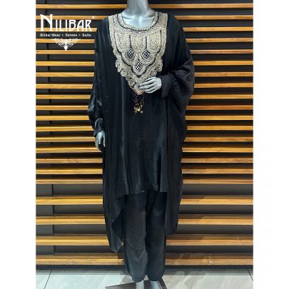 Black Satin Dhoti Style Indo-Western Set