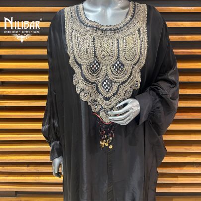 Black Satin Dhoti Style Indo-Western Set