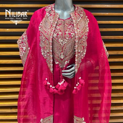 Rose Pink Silk Top With Satin Bottom & Organza Cape Indo-Western Set