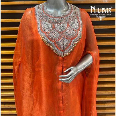 Rust Satin Top With Bottom Paired With Organza Cape Indo-Western Set