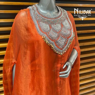 Rust Satin Top With Bottom Paired With Organza Cape Indo-Western Set