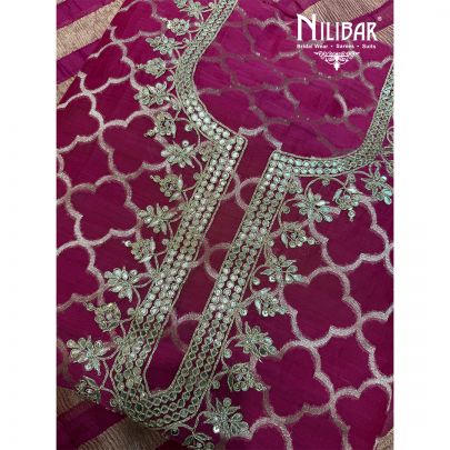 Hot Pink Maheswari Banarasi Shirt Paired With Cotton Bottom & Organza Dupatta