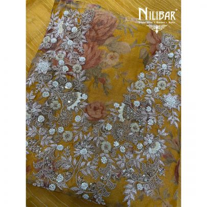 Yellow Organza Shirt & Dupatta Paired With Crepe Bottom