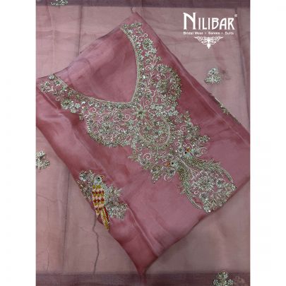 Peach Organza Shirt & Dupatta Paired With Crepe Bottom