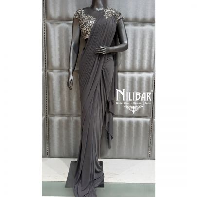 Grey Lycra Drape Saree