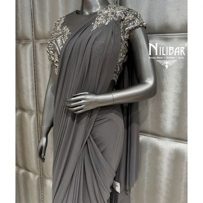 Grey Lycra Drape Saree