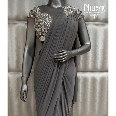 Grey Lycra Drape Saree