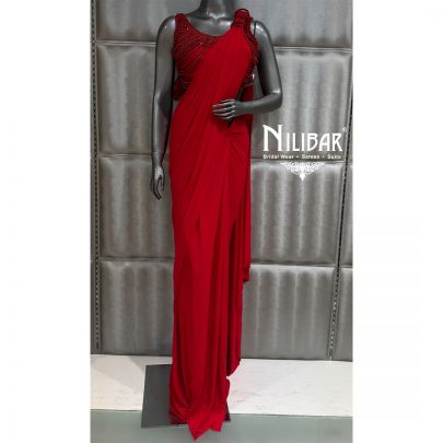 Red Lycra Drape Saree
