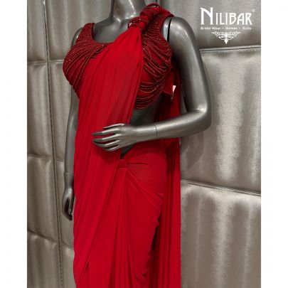 Red Lycra Drape Saree