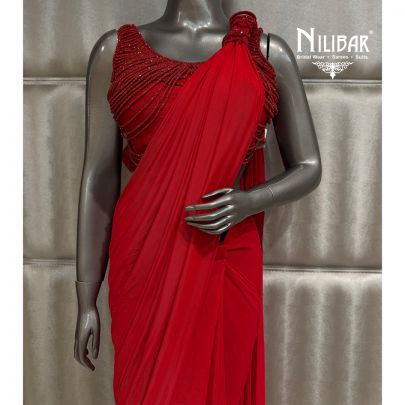 Red Lycra Drape Saree
