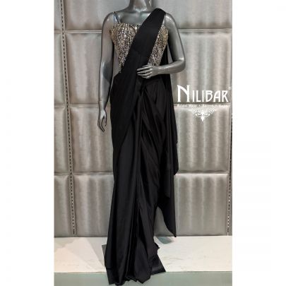 Black Satin Drape Saree