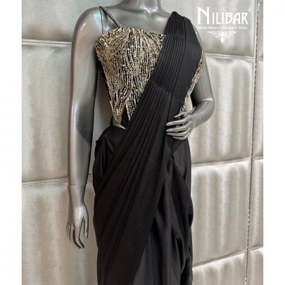 Black Satin Drape Saree